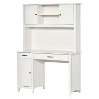 HOMCOM Computer Desk with Hutch, Home Office Workstation with Storage Shelves Drawers Cabinets, White(m-1)