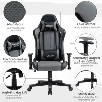 Vinsetto Gaming Chair Racing Style Ergonomic Office Chair High Back Computer Desk Chair Adjustable Height Swivel Recliner with Headrest and Lumbar Support, Grey(m-7)