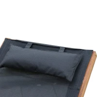 Outsunny Wooden Mesh Patio Rocking Chaise Lounge Outdoor Recliner Chair with Pillow – Black & Teak(m-6)