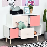 HOMCOM Kids Cabinet Bedroom Storage Organization Unit Bedroom Pink(m-9)