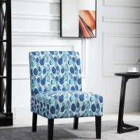 HOMCOM Linen Fabric Dining Chair with Pine Wood Legs and Sponge Padded Cushion, for Living Room, Dining Room, Leaf Pattern(m-4)