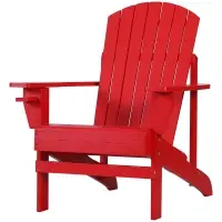 Outsunny Oversized Adirondack Chair, Outdoor Fire Pit and Porch Seating, Classic Log Lounge w/ Built-in Cupholder, Red(m-1)