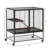 PawHut 42" Small Animal Cage with Wheels Removable Tray, 2-Tier Pet Playpen for Ferrets Chinchillas Guinea Pigs Kittens with Platform, Ramp(m-3)