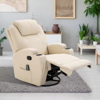 HOMCOM PU Leather Massing Recliner with 8-Point Vibration, Cup Holders, Manual Pull Handle and 360 Swivel, Beige(m-2)