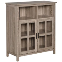 HOMCOM Accent Sideboard, Serving Storage Buffet Cabinet with 2 Open Components, Glass Door Coffee Bar Cabinet and Adjustable Shelf, Oak(m-12)