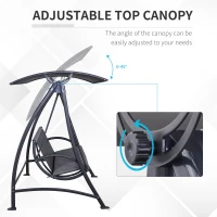 Outsunny 3 Person Rattan Swing Chair Garden Swing Bench Outdoor Hanging Porch Swing w/ Adjustable Canopy, Cushion, Steel Frame, Grey(m-4)
