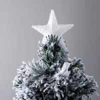 HOMCOM 5ft Xmas Tree Pre-Lit LED Optic Fiber with Top Star Christmas Tree Fireproof Snowy Artificial Tree w/ Stand Green/White(m-9)