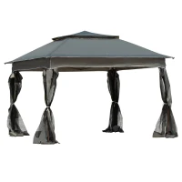 Outsunny 11' x 11' Pop Up Canopy, Outdoor Canopy Shelter Event Tent with 2-Tier Soft Top, Removable Zipper Netting, and Storage Bag, for Patio, Backyard, Garden, Dark Grey(m-2)