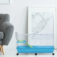 PawHut 40” Steel Plastic Small Animal Pet Cage Kit with Wheels - Blue and White(m-8)