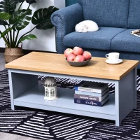 HOMCOM Coffee Table with Storage Shelf Vintage Grey(m-7)