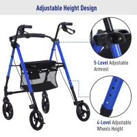 HOMCOM Foldable Medical Rollator Walker With Storage and Seat  Wheelchair(m-4)