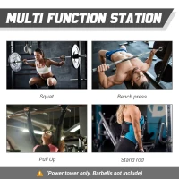 Soozier Multi-Functional Power Tower Dip Station Pull Up Bar Lat Pull Down Machine, Power Cage Fitness Equipment for Home Gym, Weightlifting Barbell Squat Rack, Dip Workout Station(m-4)