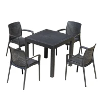 Outsunny 5pc All Weather Resin Patio Dining Set Garden Outdoor Chair Table Furniture, Black(m-2)