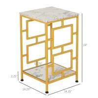 HOMCOM Modern Faux Marble Living Room Accent Side Table with Art-Deco Style Design & Strong Metal Frame, White&Gold(m-3)