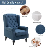 HOMCOM Fabric Tufted Club Accent Chair with Wooden Legs, Blue(m-4)