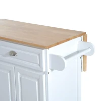 HOMCOM Rolling Kitchen Island on Wheels Ultility Cart with Drop-Leaf and Rubber Wood Countertop, Storage Drawer, Door Cabinet, White(m-8)