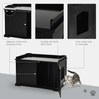 PawHut 37.5" Wooden Covered Mess Free Cat Litter Box End Table Hideaway Cabinet with Storage for Accessories, Black(m-5)