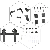 HOMCOM Sliding Barn Door Kits Hardware Closet Set Track System for Double Wooden Door Industrial Wheel Style Roller(m-9)