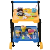 HOMCOM 25 pcs Kids Cart Pretend Play Cake Playset Educational Toy Yellow/Blue(m-6)