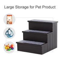 PawHut 3 Step Wooden Carpeted Non Slip Pet Stairs Ramp for Cats and Small Dogs - Brown(m-4)
