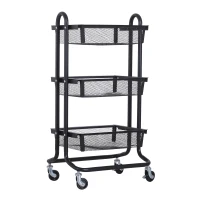 HOMCOM 3-Tier Rolling Cart Multifunction Utility Cart Storage Cart Trolley on Wheels with Mesh  Metal Basket Black(m-1)