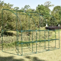 Outsunny 10' x 5' x 7' Lean to Greenhouse, Walk-In Wall Green House Plant Nursery with 2 Roll-up Doors and Window, PE Cover and 3 Wire Shelves, White(m-11)