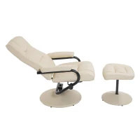 HomCom Ergonomic Faux Leather Lounge Armchair Recliner And Ottoman Set - Cream White(m-11)