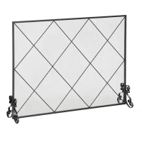 HOMCOM 41x32in Single Panel Fireplace Screen, Steel Mesh Fire Spark Guard Cover Art Modern Decoration for Living Room, Black(m-2)