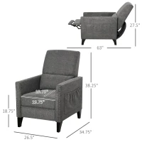 HOMCOM Push Back Manual Recliner Sofa,  Linen Fabirc Armchair with Thick Sponge Padding seat   and Footrest for Living Room, Dining Room, Office, Light Grey(m-3)
