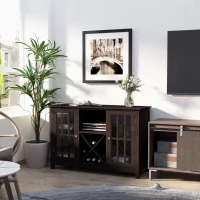 HOMCOM Sideboard, Glass Door Serving Buffet Cabinet, Liquor Cabinet with Adjustable Shelves, 12 Bottle Wine Rack for Living Room, Kitchen, Espresso(m-9)