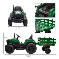 Aosom 12V 7AH Kids Ride On Tractor, Electric Battery Powered Agricultural Toy Car, w/ Back Trailer, Adjustable Speed, 10 LED Headlights, Green(m-3)