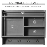 HOMCOM Wall-Mounted Floating Storage Shelf with 4 Storage Units and 4 Dual Hooks, Grey(m-6)