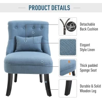 HOMCOM Small Button-Tufted Accent Chair Mid-Back Leisure Armchair with Upholstered Fabric, Solid Wood Legs, and Support Pillow, Blue(m-4)