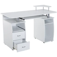 HOMCOM Multi-Function Computer Desk Home Office Workstation with Sliding Keyboard Tray, Elevated Shelf, Drawers and CPU Stand, White(m-7)