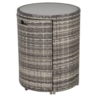 Outsunny 3 PCS Outdoor Rattan Wicker Bistro Set with Storage Shelf, Glass Top Table, Soft Cushioned Chairs and Space Saving Design, Patio Conversation Set for Garden Backyard Porch, Grey(m-11)