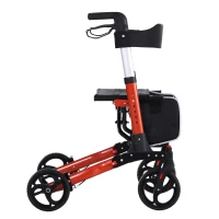 HOMCOM Aluminum Transport Rollator Walker 1-Step Open W/ Adjustable Seat  Bag  Crutch Holder(m-8)