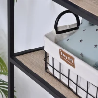 HOMCOM Modern Decorative Storage Shelf Bookcase Metal Frame for Living Room & Study Room, Black, and Wood(m-10)