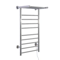 HomCom 9-Bar Stainless Steel Wall Mounted Electric Heated Towel Rack Warmer With Shelf(m-1)