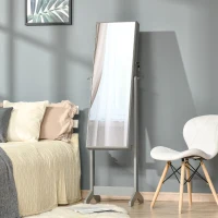 HOMCOM 60" Full-Length Mirror Jewelry Storage Armoire w/ Lockable Door & Key, Gray(m-2)