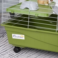 PawHut 47" Small Animal Cage Chinchilla Guinea Pig Hutch Pet House with Platform Ramp, Food Dish, Wheels, & Water Bottle(m-13)