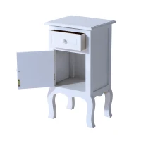 HOMCOM Wood Night Stand Bedroom Bedside End Table with Storage Drawer and Cabinet White(m-6)