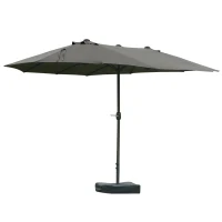 Outsunny Patio Umbrella 15' Steel Rectangular Outdoor Double Sided Market with base, UV Sun Protection & Easy Crank for Deck Pool Patio Dark Gray(m-8)