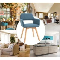 HOMCOM Dining Chairs Set of 2 Home Modern Accent Armchair for Bedroom Living Room with Fabric Surface and Solid Wood Legs, Blue(m-5)