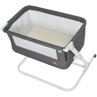 Qaba Baby Bassinet Bedside Sleeper Folding and Adjustable Baby Crib Diaper Changer Nursery Bed for 0-5 Months Infants with Wheels & 5 Height Levels, Dark Grey(m-10)