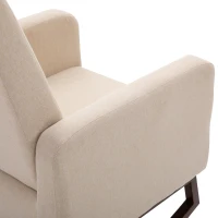 HOMCOM Linen Look Rocking Chair Solid Wood Curved Legs Padded Living Room Seat White(m-5)