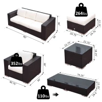 Outsunny 7pcs Rattan Sofa Set Outdoor Wicker Sectional Set Garden Patio Furniture Reclining Seat Ottoman w/ Pillow and Cushion Aluminum Frame(m-3)