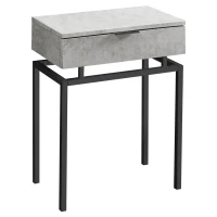 Monarch 24" Contemporary End Table Night Stand with Large Storage Drawer and Metal Base - Grey Cement-Look / Black Nickel Metal Base(m-1)