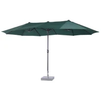 Outsunny 15ft Outdoor Twin Patio Umbrella Garden Double-Sided Market Parasol Sun Shelter with Crank Green(m-1)