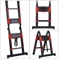 HOMCOM 12ft Aluminium Telescopic Extension Ladder, Heavy Duty Extendable Telescoping Ladder with Locking Mechanism, Non-slip Feet 330 Pound Capacity, EN131 Standard, Black(m-4)