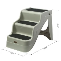 Open Box PawHut 3 Step Portable Folding Pet Stairs Ramp Easy Climb Step Stool With Anti-Slip Mat - Cream White(m-3)